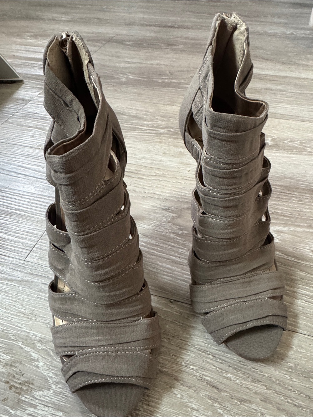 BCBGeneration Brown Multi-Strap Peep-Toe Heels - Picture 6 of 6